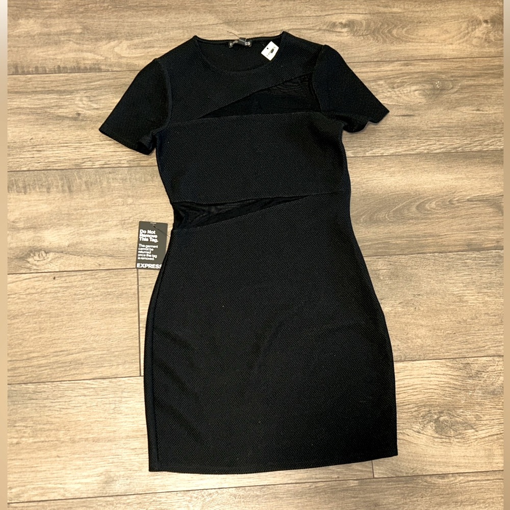Express Bodycon Mesh Insert Black Dress